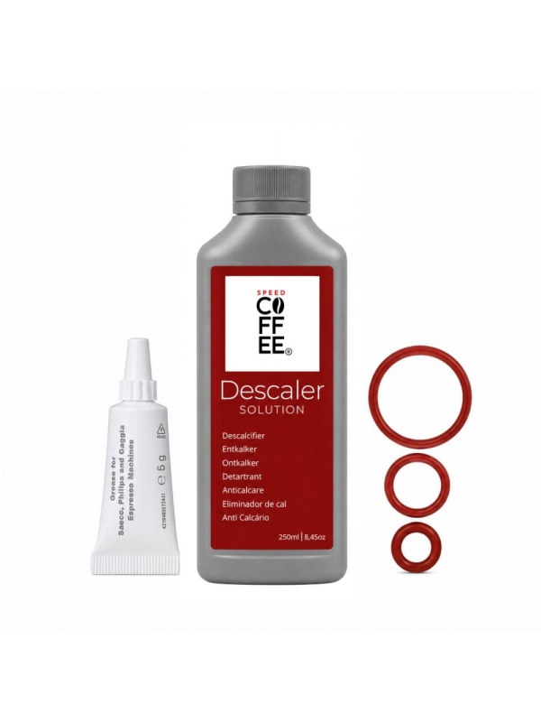 Descalcificante 250ml  Gaggia + graxa atoxica 5g + Kit Oring