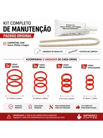 Kit  Manutenção Grupo Cafe Gaggia - Saeco Philips - Oring, Graxa, Feltro de Limpeza